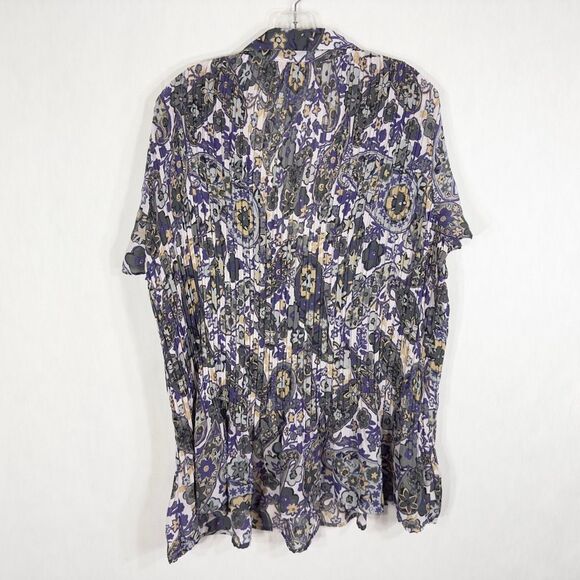 Only Necessities Plus Size 1X Top Purple Gray Floral Pleated Chiffon Fitted 1031 - Picture 2 of 8